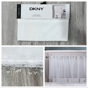 DKNY Downtown Sheer Rod Pocket 18 in White Threads Beaded Fringe Valance